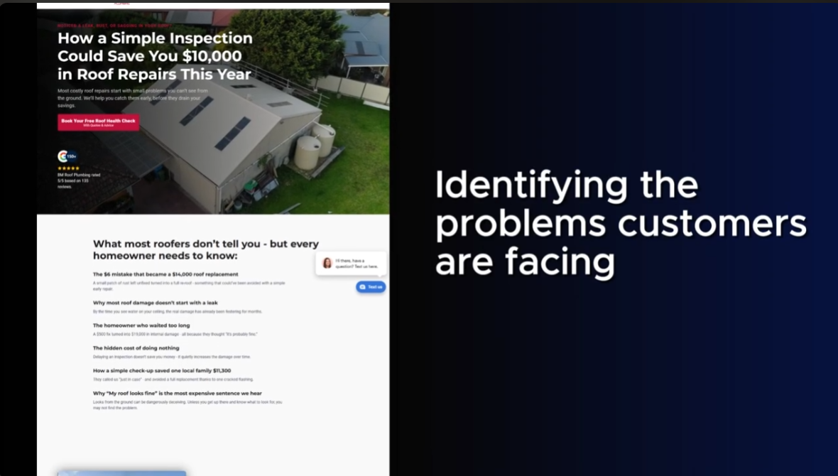 A problem-based landing page for BM Roof Plumbing built around a roof inspection offer