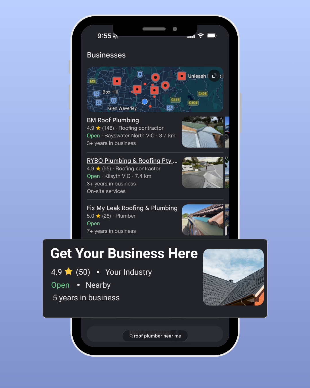 A business showing up on Google Maps